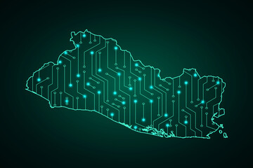 Map of El Salvador, network line, design sphere, dot and structure on dark background with Map El Salvador, Circuit board. Vector illustration. Eps 10
