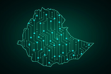 Map of Ethiopia, network line, design sphere, dot and structure on dark background with Map Ethiopia, Circuit board. Vector illustration. Eps 10