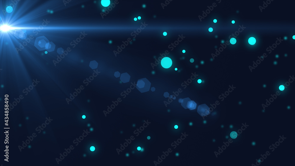 Wall mural blue floating forward particle with moving flare background