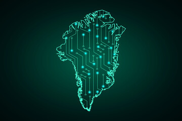 Map of Greenland, network line, design sphere, dot and structure on dark background with Map Greenland, Circuit board. Vector illustration. Eps 10