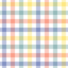 Gingham pattern colorful vector for Easter spring designs. Seamless tartan vichy check plaid in purple blue, green, coral pink, yellow, white for picnic blanket or other modern fashion textile print.
