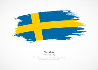 Happy independence day of Sweden with national flag on grunge texture