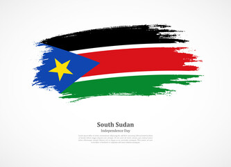 Happy independence day of South Sudan with national flag on grunge texture