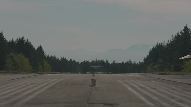 Cessna aircraft landing on a runway  Texada Island British Columbia Sunshine Coast Canada