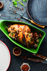 Roasted pork knuckle or eisbein