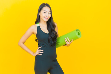 Portrait beautiful young asian woman wear gym outfit ready for exercise