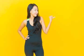 Portrait beautiful young asian woman wear gym outfit ready for exercise