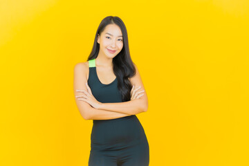 Portrait beautiful young asian woman wear gym outfit ready for exercise