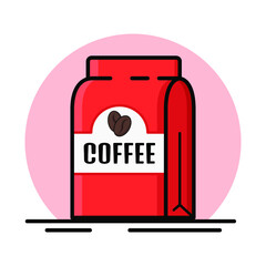 Red coffee bag. Packaging layout isolated on a white background. Vector icon in flat style.