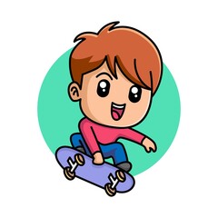 Cute boy playing skateboard cartoon illustration