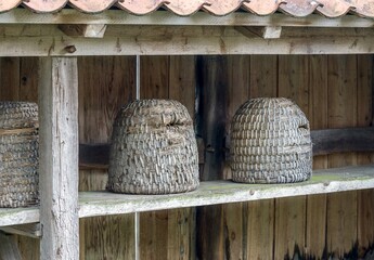 Traditional dome shaped woven bee hives 