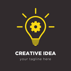 Yellow light bulb with a gear inside symbolizing creative thinking