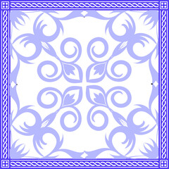 Abstract square scarf pattern design with floral ornament on colored background