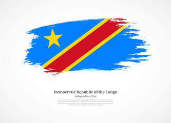 Happy independence day of Democratic Republic of the Congo with national flag on grunge texture