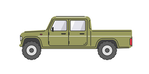 SUV. Side view. Four-wheel drive car. Military equipment. Transport. The vehicle. Vector illustration of a car in a flat style.