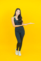 Portrait beautiful young asian woman wear gym outfit ready for exercise