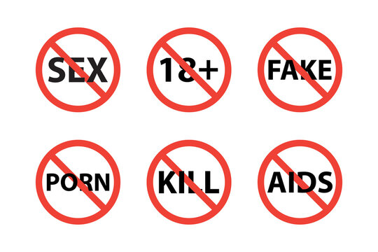 prohibition negative thing icon design, sex, fake news, set collection vector graphic