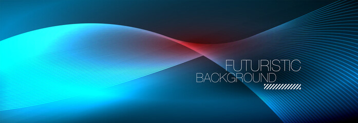 Abstract neon glowing light in the dark with waves. Shiny magic energy and motion concept, vector abstract wallpaper background