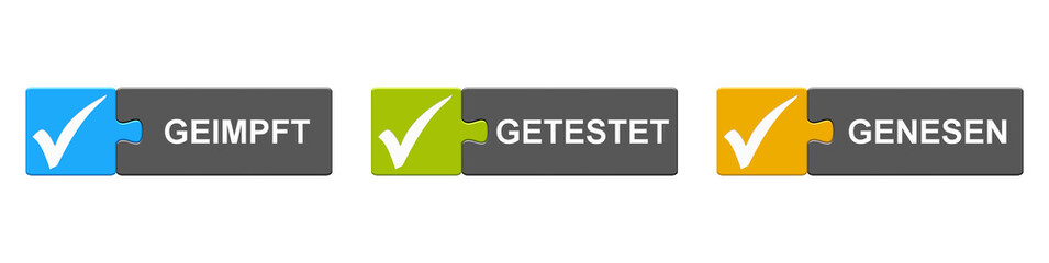 3 Puzzle Buttons zeigen: Geimpft, Getestet, Genesen