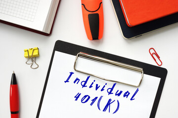 Financial concept about Individual 401(K) with inscription on the sheet.