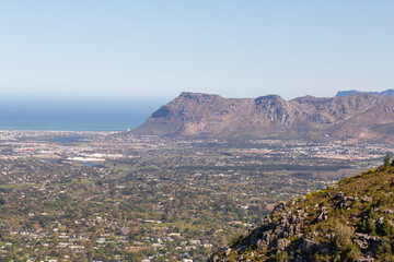 View down to Cape Town from the Nursery Ravine on Table Mountain in Cape Town, Western Cape of South Africa