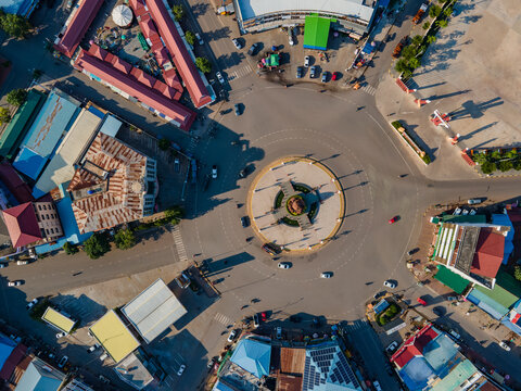 Stunning shots by drone from Kampot city in south of Cambodia, amazing old architecture struggling with the actual world