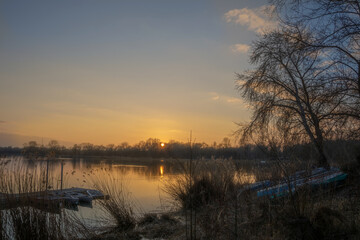 sunset photography on the lake in spring. Baggersee Ingolstadt