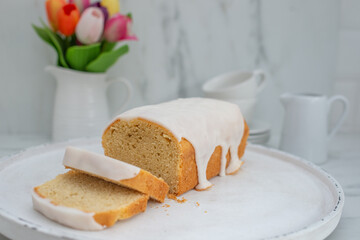 Homemade pound cake with vanilla and organic lemons