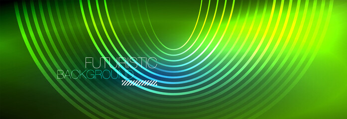 Dark abstract background with glowing neon circles. Trendy layout template for business or technology presentation, internet poster or web brochure cover, wallpaper