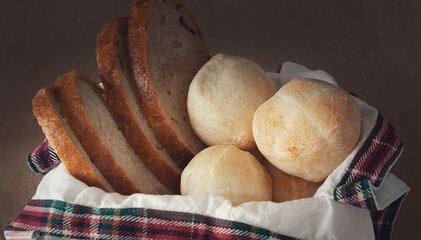 Black sliced bread. Isolated on a white background. The view from the top.  Assortment of baked...