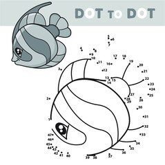Black and white vector illustration of Cartoon the sea fish. Numbers game. Educational game for children.