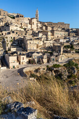 View of the Sassi di Matera a historic district in the city of Matera, well-known for their ancient cave dwellings. Basilicata. Italy