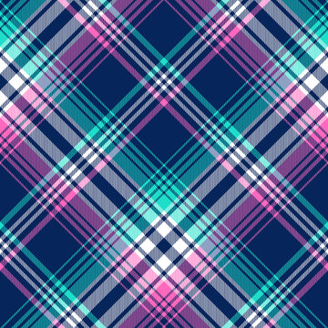 Plaid pattern tartan in blue, pink, green, white. Seamless colorful check plaid texture background for womenswear summer flannel shirt, skirt, blanket, duvet cover, other modern fashion fabric design.
