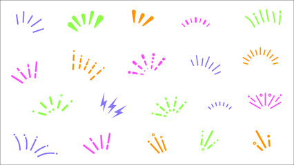 set of decorative simple icons that show surprises, inspiration, awareness, attention, points, etc.