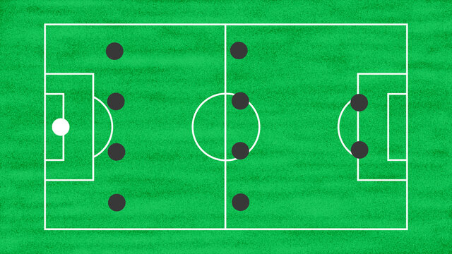 Soccer of Football Field with 442 Tactic Formation
