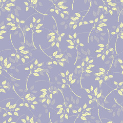 Floral seamless pattern of the branches. Yellow leaves on grey background Vector seamless pattern. Botanical print in trendy colors. Floral ornament for textile, fabric, wallpaper, wrapping paper