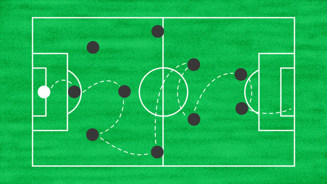 Soccer of Football Field Animation with 352 Tactic Formation with Line