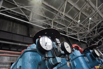Almaty, Kazakhstan - 10.23.2015 : Pressure meters in pipes for heating plants