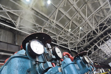 Fototapeta premium Almaty, Kazakhstan - 10.23.2015 : Pressure meters in pipes for heating plants