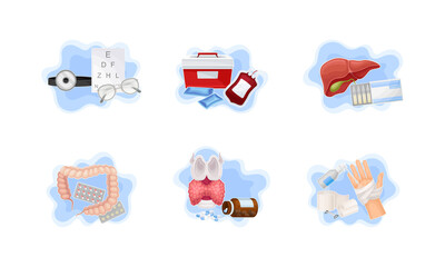 Medical Supplies and Internal Organs Vector Composition Set