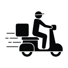 Shipping fast delivery man riding motorcycle icon symbol, Pictogram flat design for apps and websites, Isolated on white background, Vector illustration