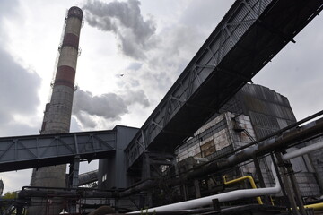 Almaty, Kazakhstan - 10.23.2015 : The territory of the thermal power plant with pipes and various...