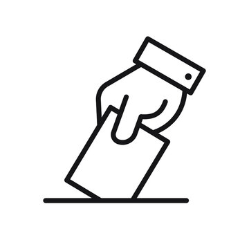 Hand voting ballot box icon, Election Vote concept, Simple line design for web site, logo, app, UI, Vector illustration