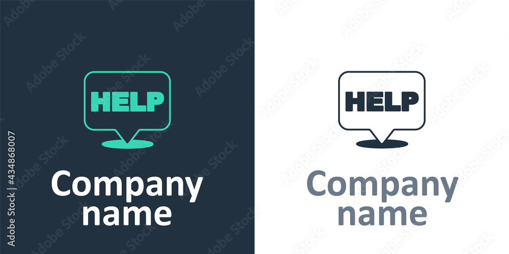 Poster logotype speech bubble with text help icon isolated on white background. logo design template elemen