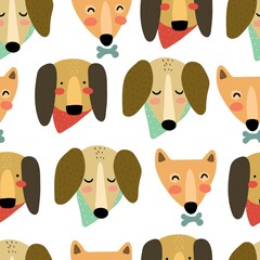 Seamless pattern with cartoon dogs. colorful vector for kids. Animals. hand drawing, flat style. baby design for fabric, print, textile, wrapper