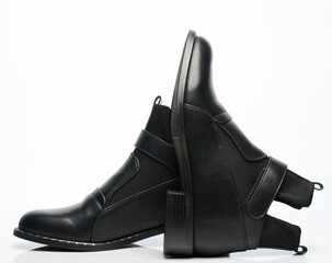 Casual black leather woman shoes