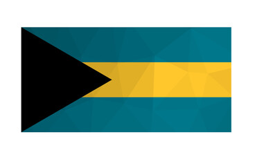 Vector isolated illustration. National flag with black triangle, bands of aquamarine and gold. Official symbol of Bahamas. Creative design in low poly style with triangular shapes. Gradient effect.