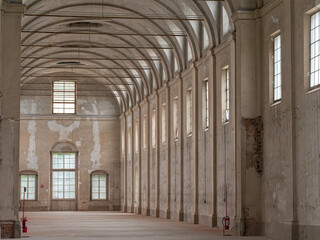 Empty White Interiors without People in an old Hospital Building in Parma, Italy