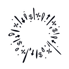 Hand drawn fireworks Economic sale design Dollar money logo icon sign Arrow percent symbol emblem Black friday concept style Fashion print clothes apparel greeting invitation card cover flyer poster