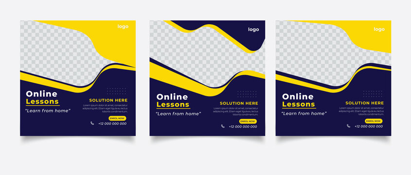 Online Lessons Social Media Banner And Square Flyer Template